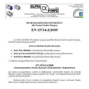Alpha Pompe | Dichiarazione di conformità en 15714 - 3:2009