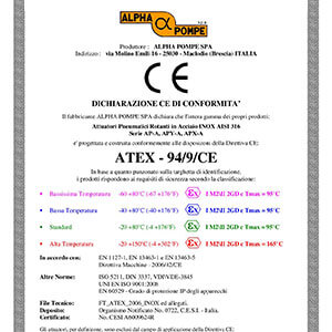 Alpha Pompe | Dichiarazione di conformità ATEX 94/9/CE