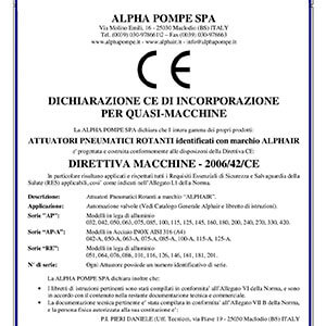 Alpha Pompe | Dichiarazione CE di incorporazione per quasi-macchine