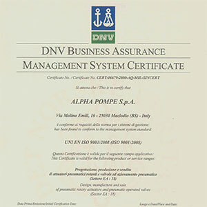 Alpha Pompe | Certificazione UNI EN ISO 9001