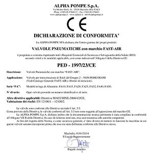 Alpha Pompe | Dichiarazione di conformità PED 1997/23/CE