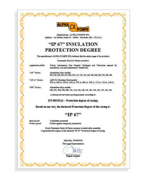 Alpha Pompe | ip67 insulation protection degree