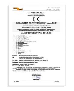 Alpha Pompe | Declaration of conformity Machinery Directive Pnaumatic Valves Fastair