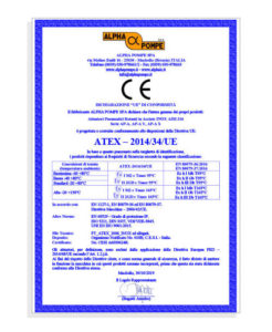 Alpha Pompe Dichiarazione Atex 2019 - Attuatori pneumatici in acciaio